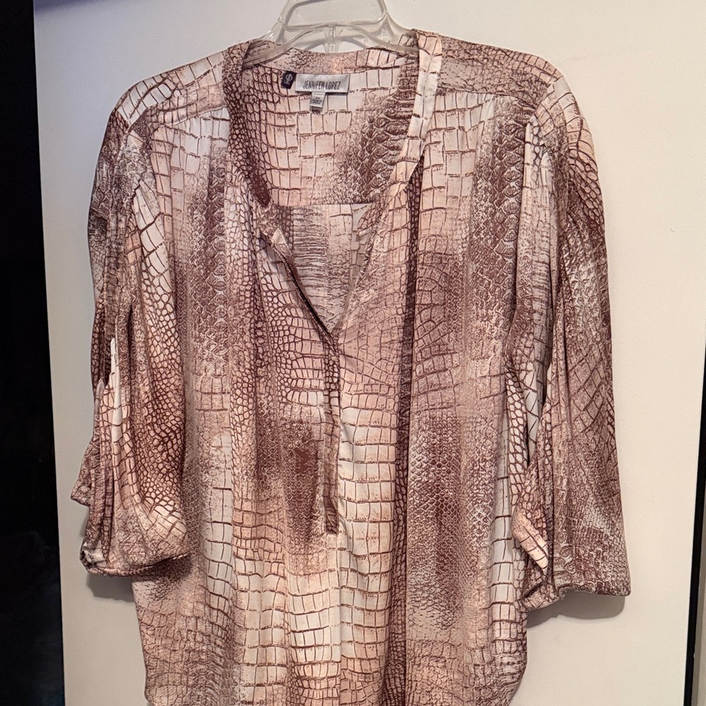 Jennifer Lopez Snakeskin Print Blouse in Brown and Light Pink